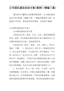 公司团队建设活动方案(案例)（精编3篇）