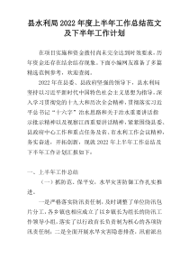 县水利局2022年度上半年工作总结范文及下半年工作计划