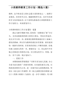 小班教师教育工作计划（精选5篇）