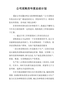 公司采购员年度总结计划