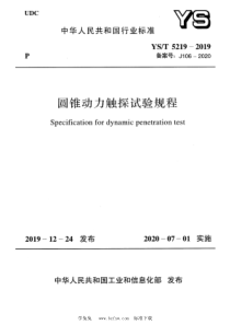 YS∕T 5219-2019 圆锥动力触探试验规程