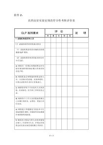 农药良好实验室规范符合性考核评价表