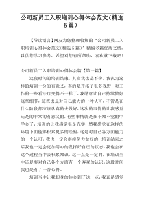 公司新员工入职培训心得体会范文（精选5篇）