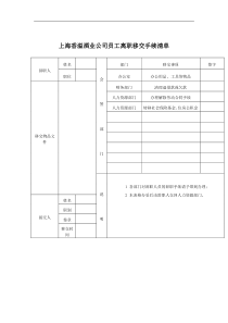 上海香溢酒业公司员工离职移交手续清单