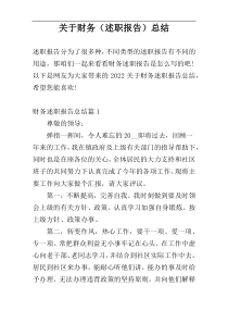 关于财务（述职报告）总结