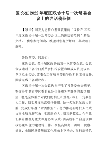 区长在2022年度区政协十届一次常委会议上的讲话稿范例