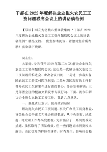 干部在2022年度解决企业拖欠农民工工资问题联席会议上的讲话稿范例