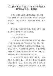 区工信局2022年度上半年工作总结范文暨下半年工作计划范例