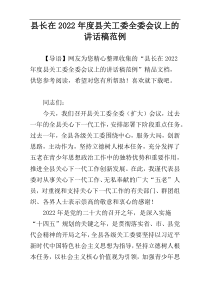 县长在2022年度县关工委全委会议上的讲话稿范例