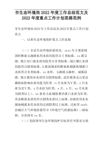 市生态环境局2022年度工作总结范文及2022年度重点工作计划思路范例