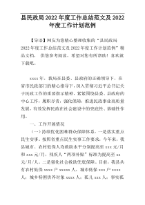 县民政局2022年度工作总结范文及2022年度工作计划范例_1