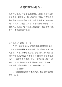 公司经理工作计划t