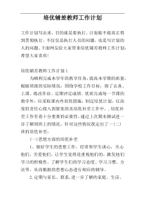 培优辅差教师工作计划