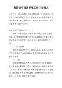 集团公司档案管理工作计划例文