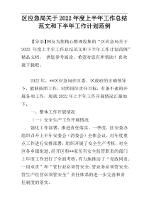 区应急局关于2022年度上半年工作总结范文和下半年工作计划范例