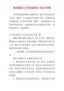 防汛救灾工作总结范文2022年度