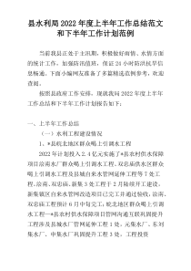 县水利局2022年度上半年工作总结范文和下半年工作计划范例