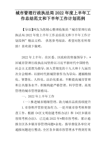 城市管理行政执法局2022年度上半年工作总结范文和下半年工作计划范例