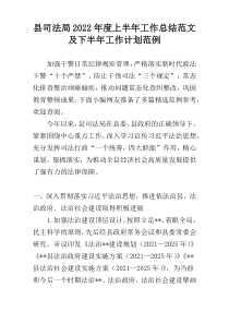 县司法局2022年度上半年工作总结范文及下半年工作计划范例