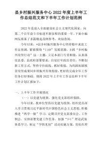 县乡村振兴服务中心2022年度上半年工作总结范文和下半年工作计划范例