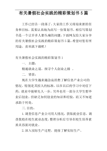 有关暑假社会实践的精彩策划书5篇