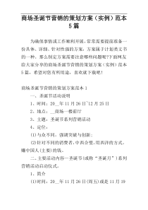 商场圣诞节营销的策划方案（实例）范本5篇