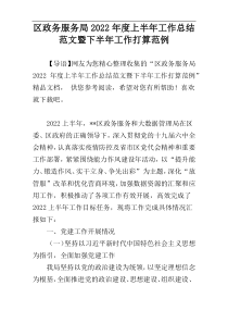 区政务服务局2022年度上半年工作总结范文暨下半年工作打算范例