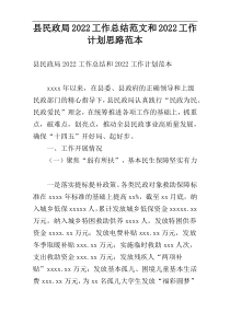 县民政局2022工作总结范文和2022工作计划思路范本