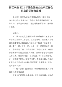 副区长在2022年度全区安全生产工作会议上的讲话稿范例