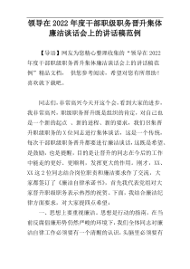 领导在2022年度干部职级职务晋升集体廉洁谈话会上的讲话稿范例