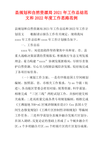 县规划和自然资源局2021年工作总结范文和2022年度工作思路范例