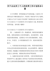 关于企业员工个人的优秀工作计划范本5篇