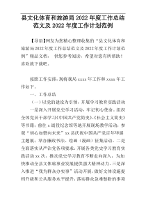 县文化体育和旅游局2022年度工作总结范文及2022年度工作计划范例