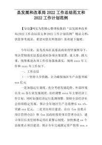 县发展和改革局2022工作总结范文和2022工作计划范例