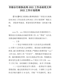 市综合行政执法局2022工作总结范文和2022工作计划范例