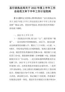 县行政执法局关于2022年度上半年工作总结范文和下半年工作计划范例