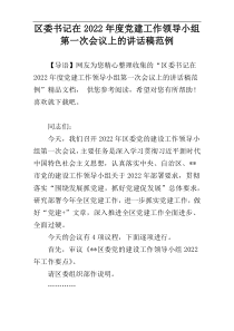 区委书记在2022年度党建工作领导小组第一次会议上的讲话稿范例