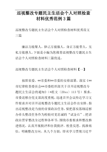 巡视整改专题民主生活会个人对照检查材料优秀范例3篇