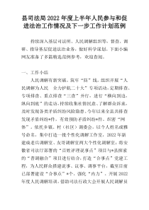 县司法局2022年度上半年人民参与和促进法治工作情况及下一步工作计划范例