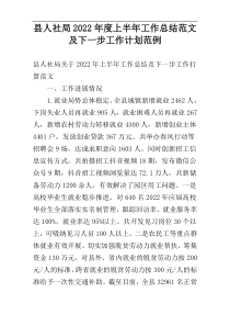 县人社局2022年度上半年工作总结范文及下一步工作计划范例