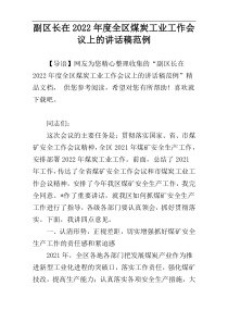 副区长在2022年度全区煤炭工业工作会议上的讲话稿范例