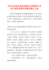 民主生活会征求意见建议对党委班子及班子成员的意见和建议集合5篇