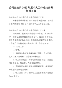 公司出纳员2022年度个人工作总结参考样例3篇