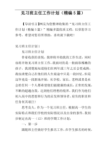 见习班主任工作计划（精编5篇）