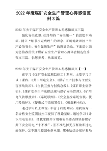 2022年度煤矿安全生产管理心得感悟范例3篇