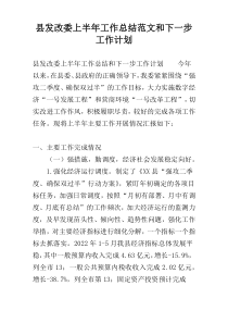 县发改委上半年工作总结范文和下一步工作计划