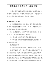 慈善基金会工作计划（精编3篇）