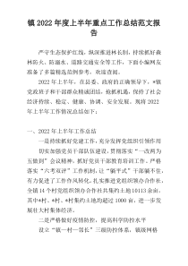 镇2022年度上半年重点工作总结范文报告