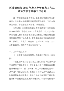 区委组织部2022年度上半年亮点工作总结范文和下半年工作计划