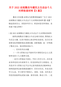 关于2022巡视整改专题民主生活会个人对照检查材料【5篇】